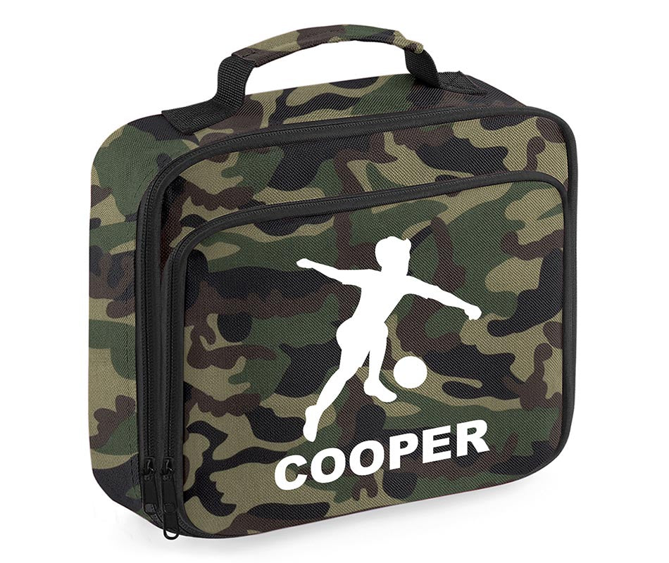 Personalised Football Player Lunch Bag Boys School Insulated Any Name Kids Snack Box