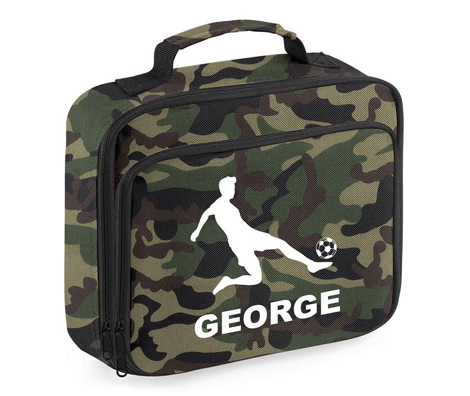 Personalised Football Player Lunch Bag Boys School Insulated Any Name Kids Snack Box