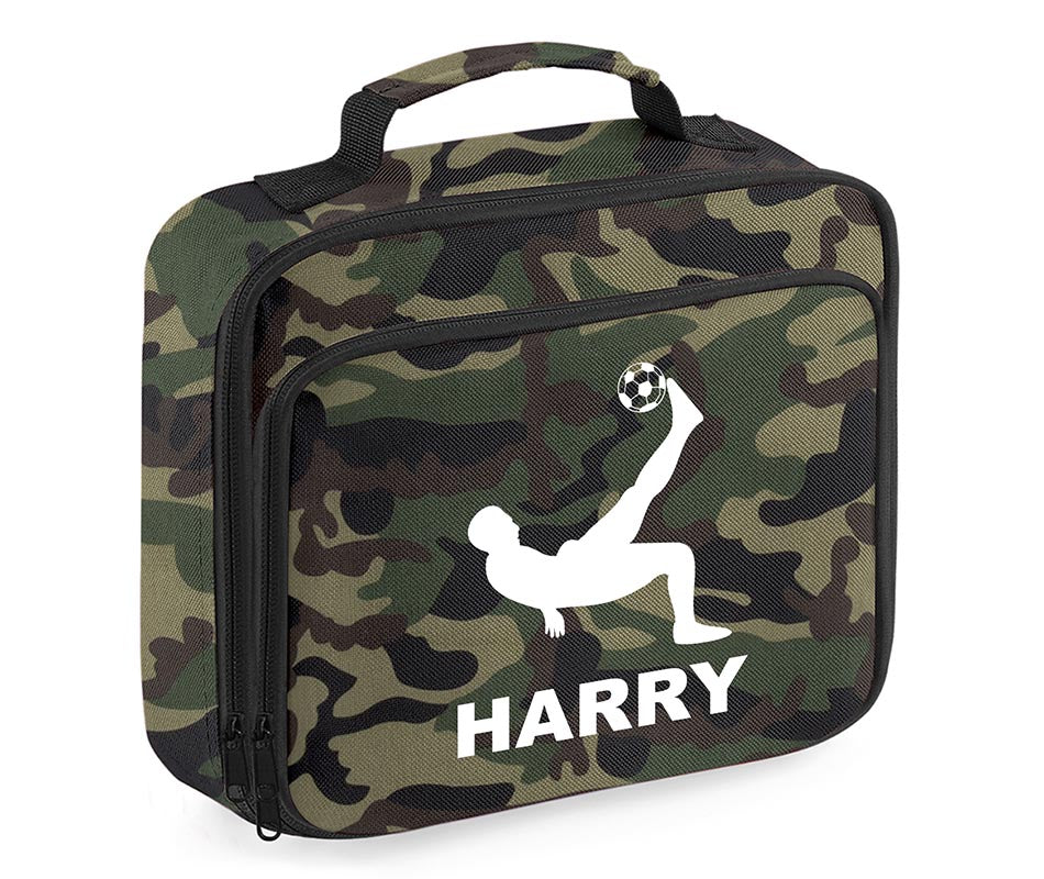 Personalised Football Player Lunch Bag Boys School Insulated Any Name Kids Snack Box