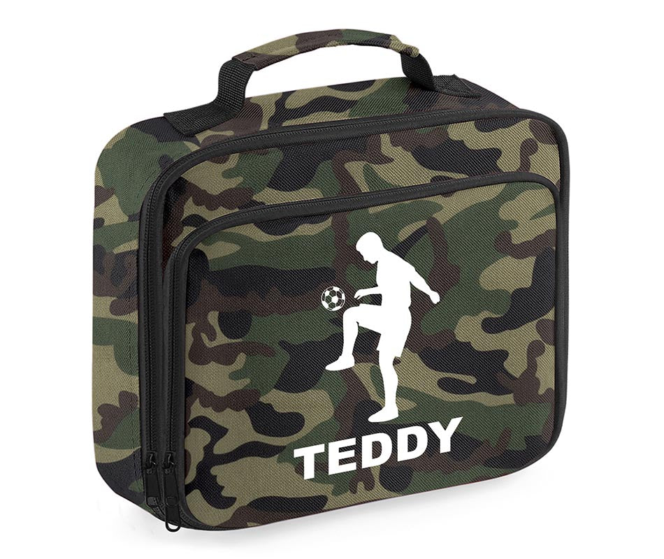 Personalised Football Player Lunch Bag Boys School Insulated Any Name Kids Snack Box