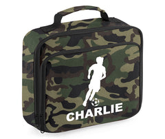 Personalised Football Player Lunch Bag Boys School Insulated Any Name Kids Snack Box