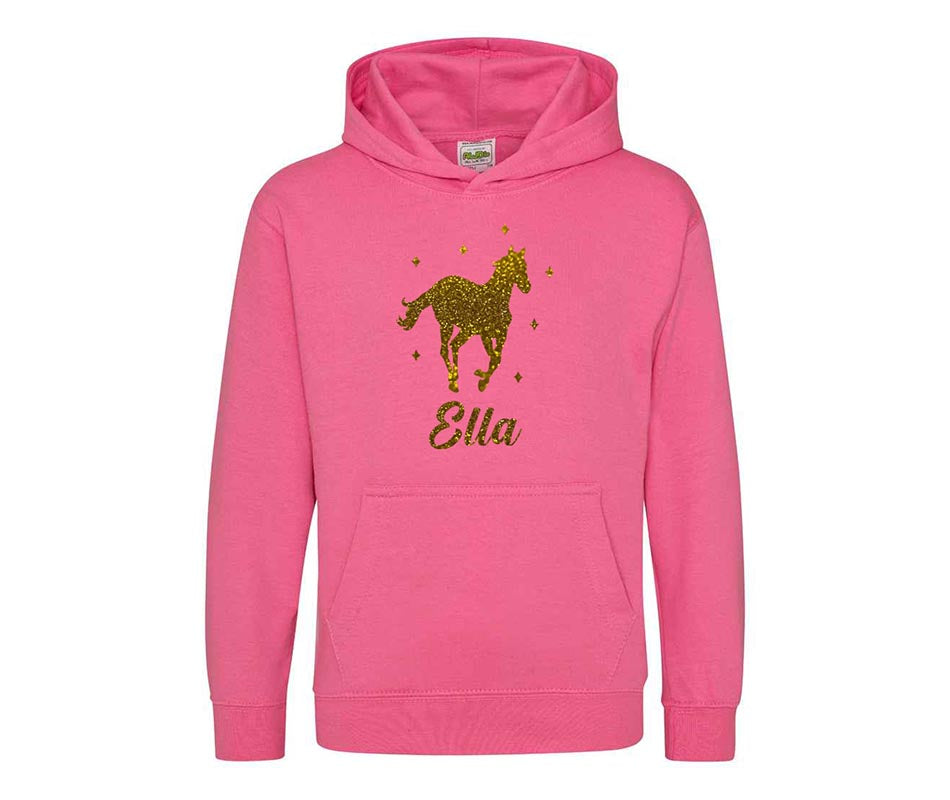 Personalised Glitter Horse Riding Hoodie Girls Boys Hoody Kids Top Jumper