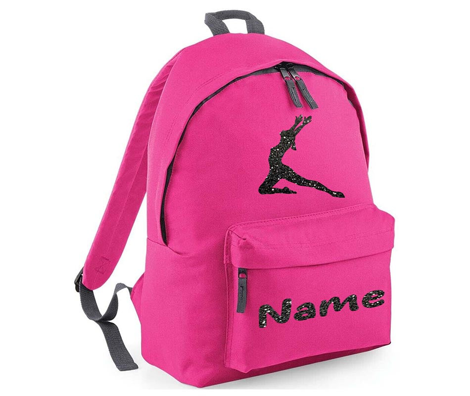 Personalised Gymnastics Leaping dancer School Backpack Kids Any Name Text Girls