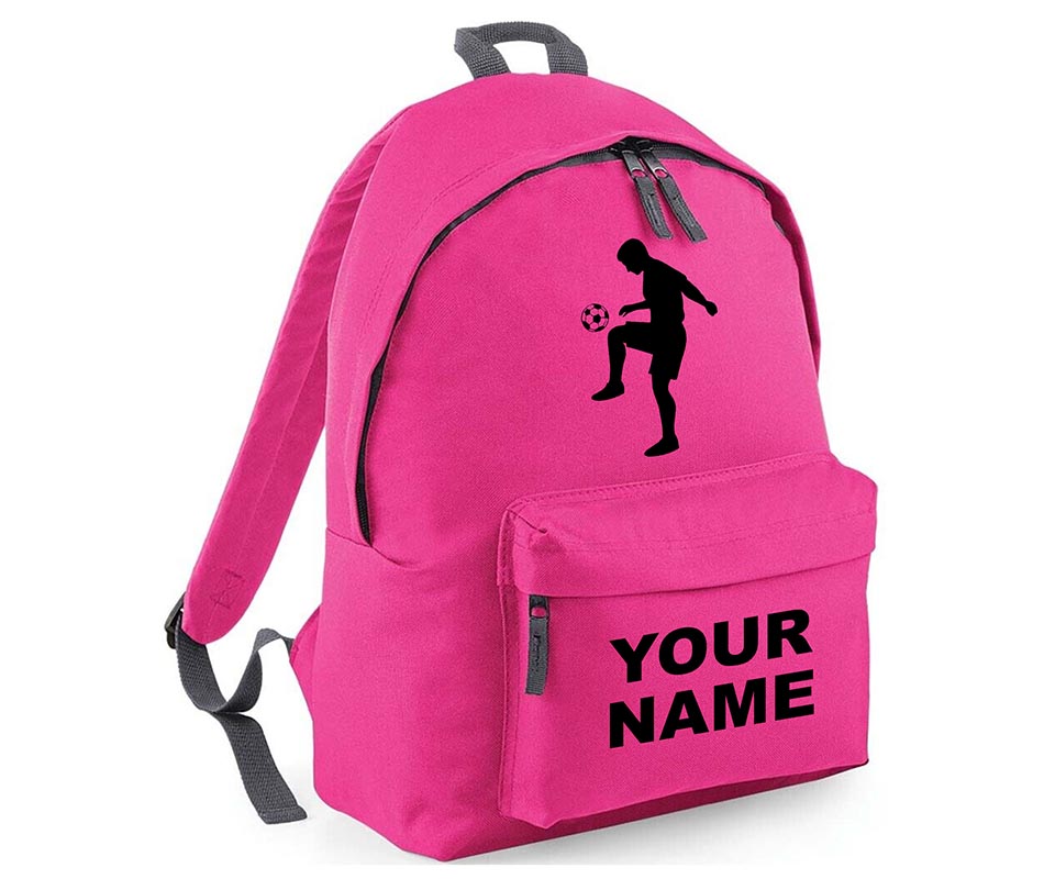 Personalised Football Player School Backpack Bag Kids Any Name Text Girls Boys Rucksack Casual and Travel Bag PE Kit