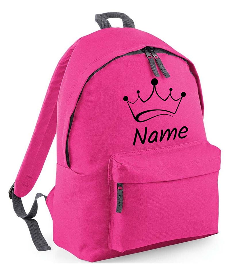 Personalised School Backpack Bag Kids Any Name Text Girls Crown Rucksack PE Kit