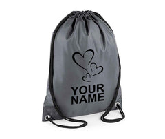 Personalised Unisex Hearts Pull String Bag Drawstring Ballet Kids Gift Casual Backpack