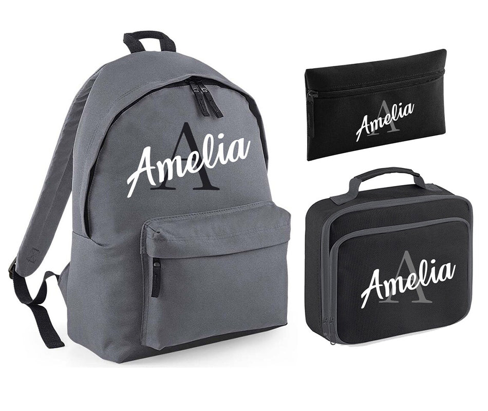 Personalised Backpack Kids Boys Girls Initial Name Backpack, Lunch Bag and Pencil Case PE Bag School Bag Back To School bag set