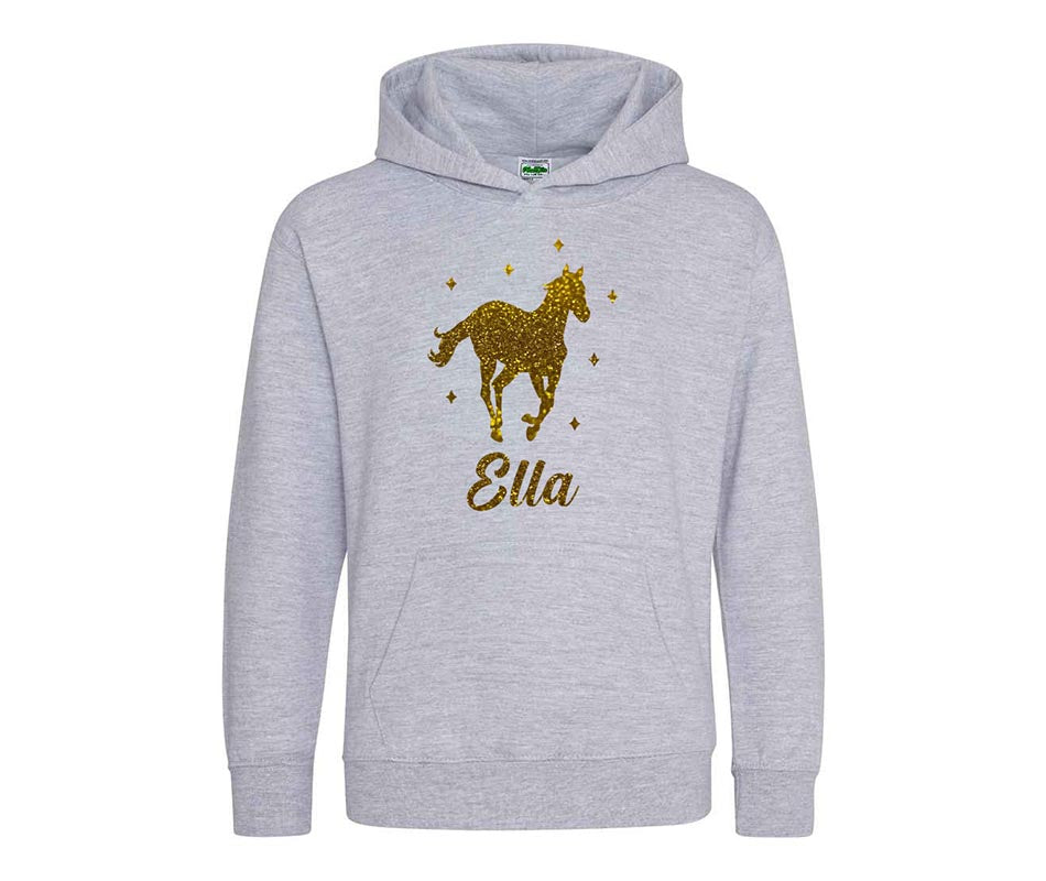 Personalised Glitter Horse Riding Hoodie Girls Boys Hoody Kids Top Jumper