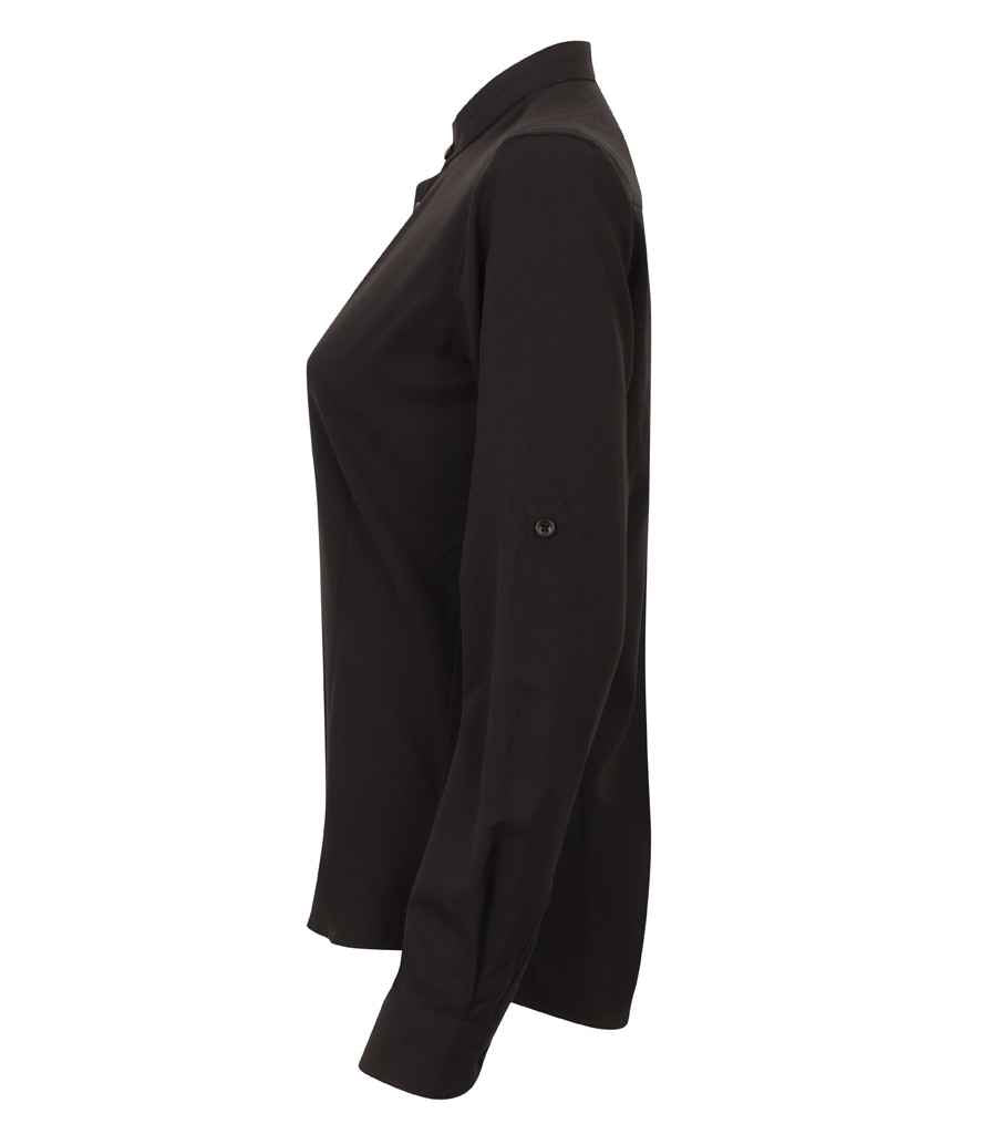 Henbury Ladies Mandarin Roll Sleeve AntiBac Wicking Shirt