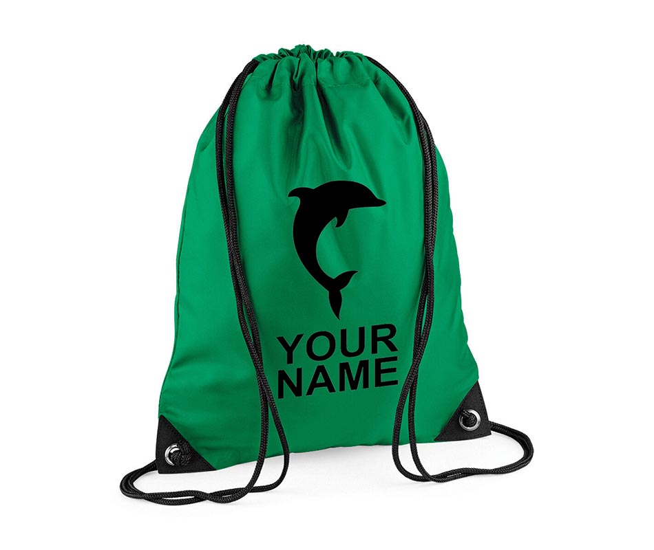 Personalised Dolphin Pull String Bag Unisex Drawstring Ballet Kids Gift