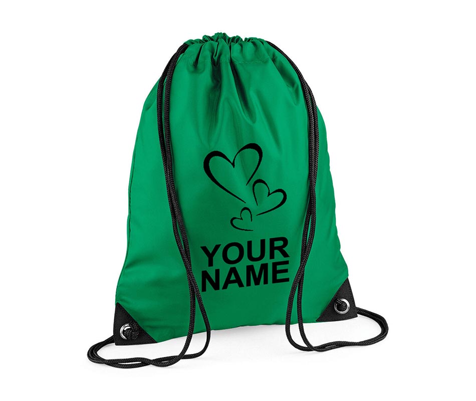 Personalised Unisex Hearts Pull String Bag Drawstring Ballet Kids Gift Casual Backpack