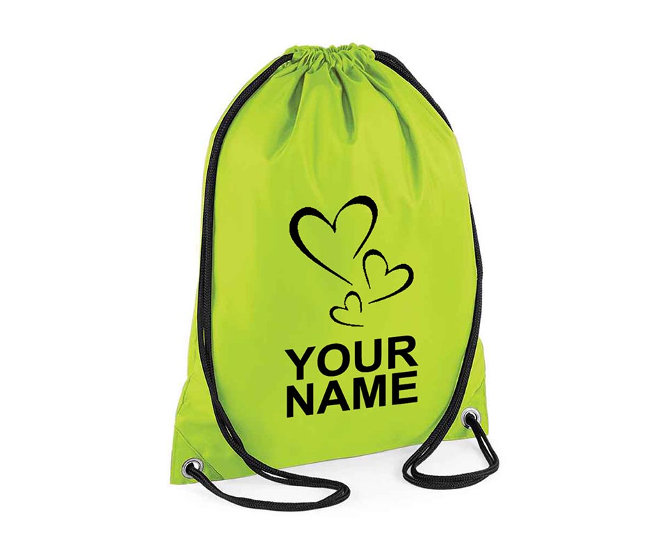 Personalised Unisex Hearts Pull String Bag Drawstring Ballet Kids Gift Casual Backpack