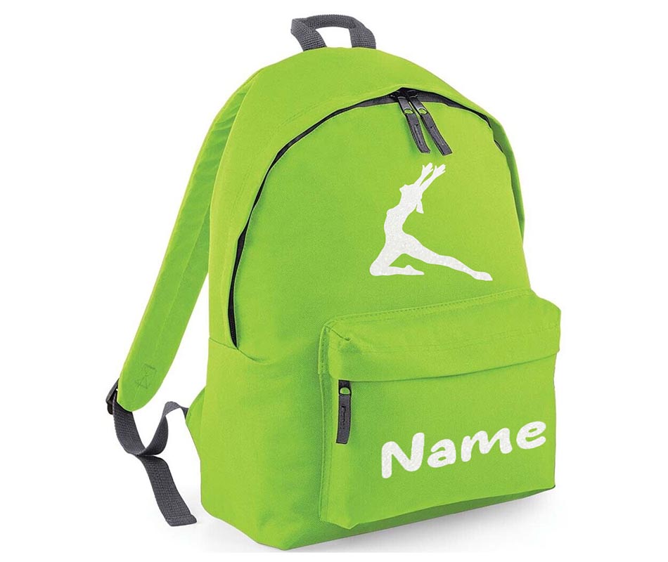 Personalised Gymnastics Leaping dancer School Backpack Kids Any Name Text Girls