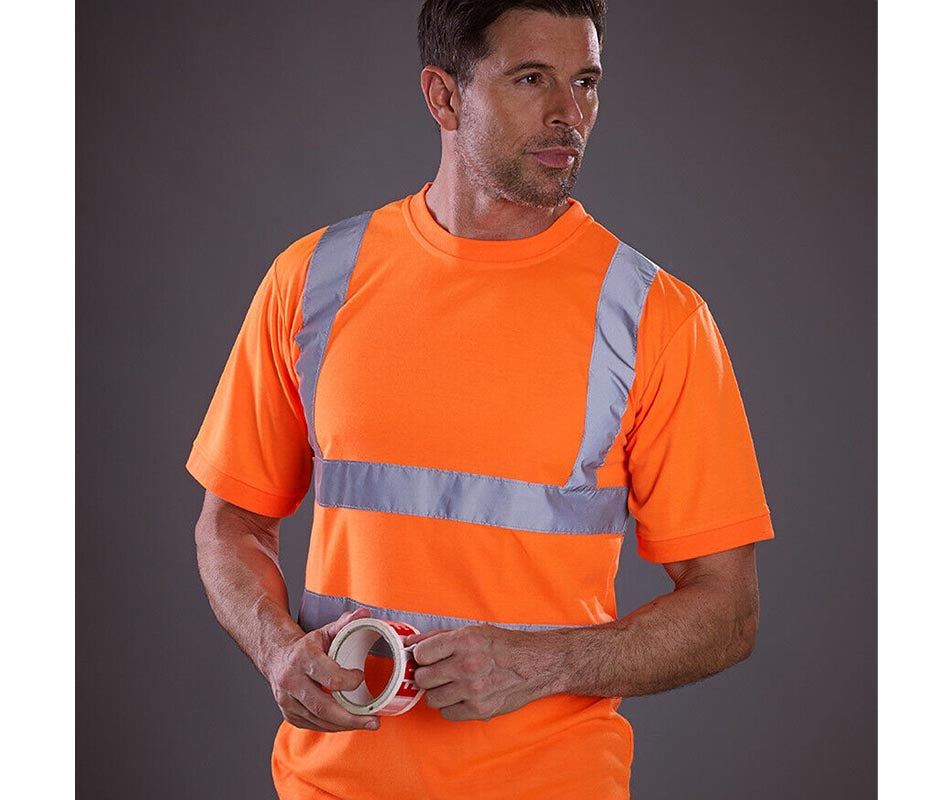 Hi Vis Viz Polo T-Shirt High Visibility Reflective Tape Safety Security Work Top - 5XL