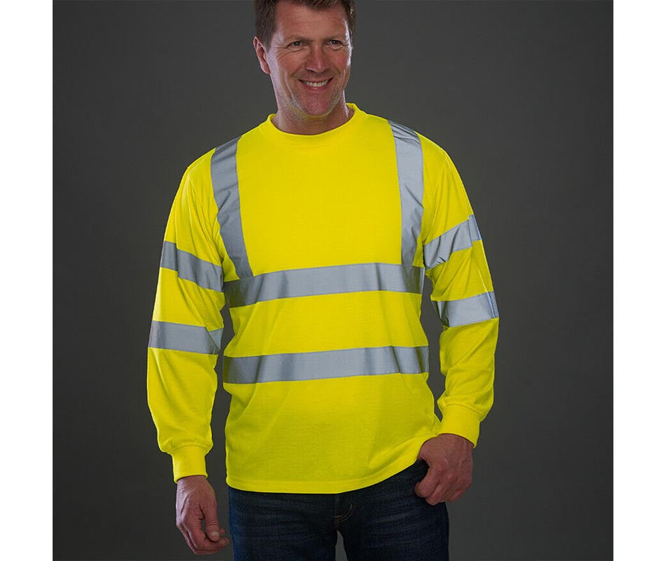 Hi Vis Viz Polo T-Shirt High Visibility Reflective Tape Safety Security Work Top - 5XL