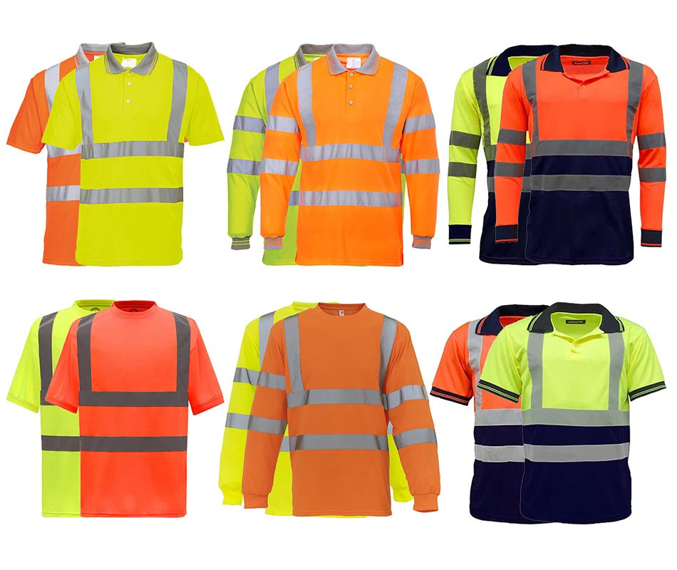 Hi Vis Viz Polo T-Shirt High Visibility Reflective Tape Safety Security Work Top - 5XL