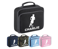 Personalised Football Player Lunch Bag Boys School Insulated Any Name Kids Snack Box