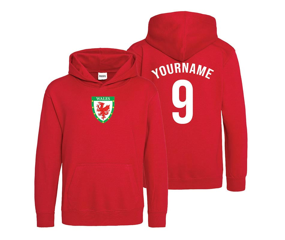 Personalised Wales Style Football Kids Hoodie Kits Customised Printed Name