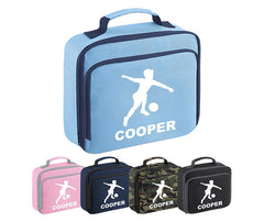 Personalised Football Player Lunch Bag Boys School Insulated Any Name Kids Snack Box