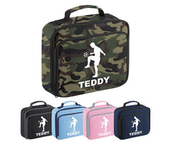 Personalised Football Player Lunch Bag Boys School Insulated Any Name Kids Snack Box