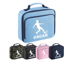 Personalised Football Player Lunch Bag Boys School Insulated Any Name Kids Snack Box