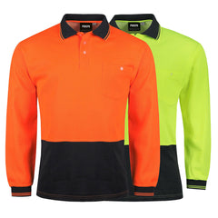 Mens Hi Viz Polo Shirt Long Sleeve High Visibility Safety Work Vis Top