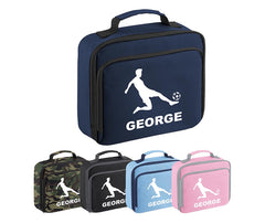 Personalised Football Player Lunch Bag Boys School Insulated Any Name Kids Snack Box