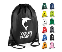 Personalised Dolphin Pull String Bag Unisex Drawstring Ballet Kids Gift