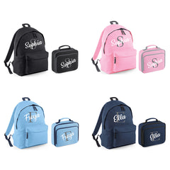 Personalised Name Backpack & Lunch Bag - Printed Customised Rucksack Kids School