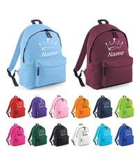 Personalised School Backpack Bag Kids Any Name Text Girls Crown Rucksack PE Kit