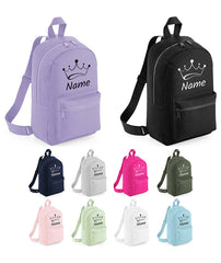 Personalised Girls Crown Backpack Bag Mini School PE Club Nursery Any Name Rucksack