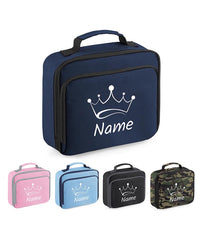 Personalised Crown Lunch Box Custom Name School Kids Boys Girls Insulated Bag