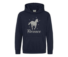 Personalised Glitter Horse Riding Hoodie Girls Boys Hoody Kids Top Jumper