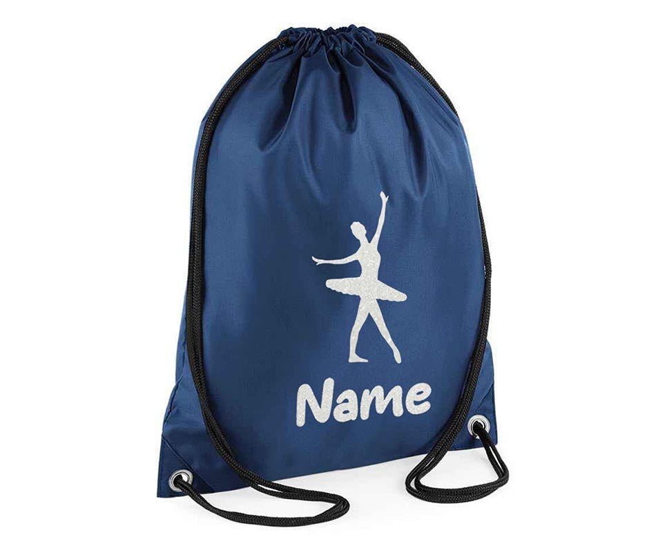 Personalised Dance Pull String Bag Girls Glitter Drawstring Ballet Kids Gift