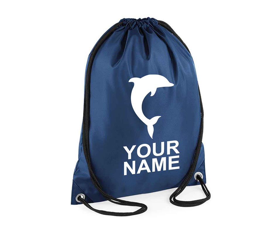 Personalised Dolphin Pull String Bag Unisex Drawstring Ballet Kids Gift