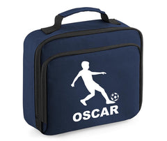 Personalised Football Player Lunch Bag Boys School Insulated Any Name Kids Snack Box