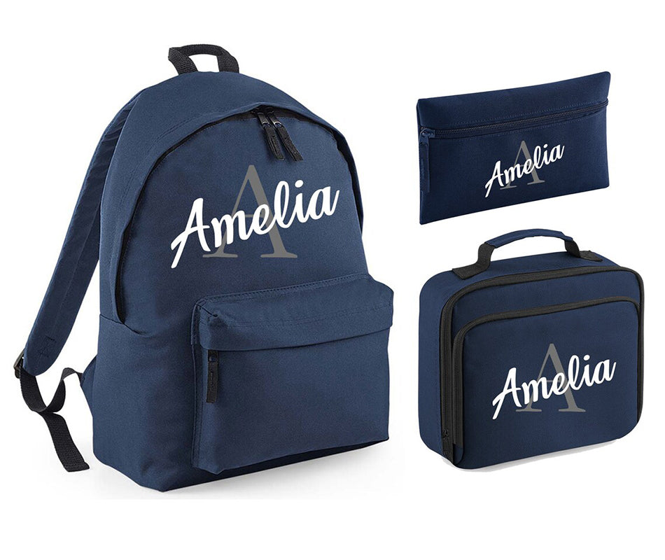 Personalised Backpack Kids Boys Girls Initial Name Backpack, Lunch Bag and Pencil Case PE Bag School Bag Back To School bag set