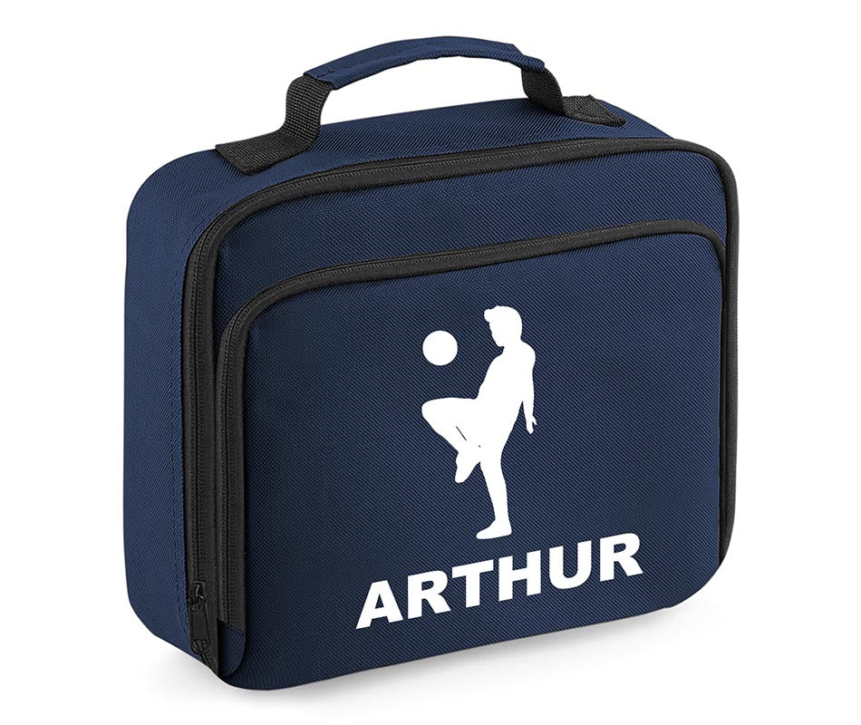 Personalised Football Player Lunch Bag Boys School Insulated Any Name Kids Snack Box