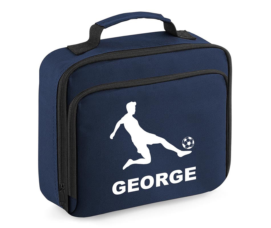 Personalised Football Player Lunch Bag Boys School Insulated Any Name Kids Snack Box