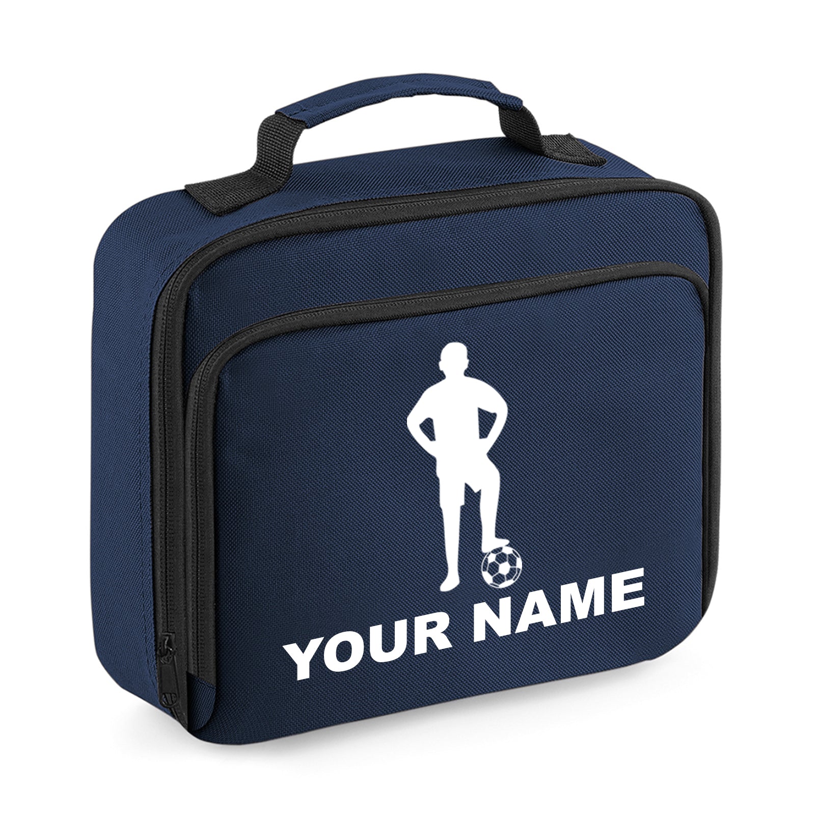 Personalised Lunch Bag Football Boys School Insulated Any Name Kids Snack Box