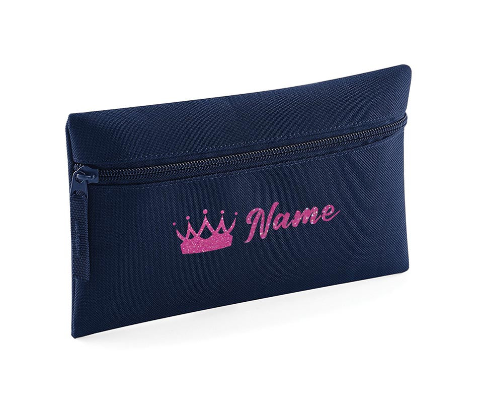 Personalised Pencil Case With Glitter Crown Name School Equipment Pens Bag Case