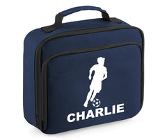 Personalised Football Player Lunch Bag Boys School Insulated Any Name Kids Snack Box