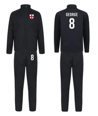 Personalised Kids Sports Tracksuit Zipper Top and Pants, Sport kit Customised Name Print England Flag Names & Numbers for Young Athletes