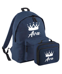 Personalised Crown Backpack, Lunch Bag, Drawstring, Water bottle and Pencil Case PE Bag Kids Boys Girls