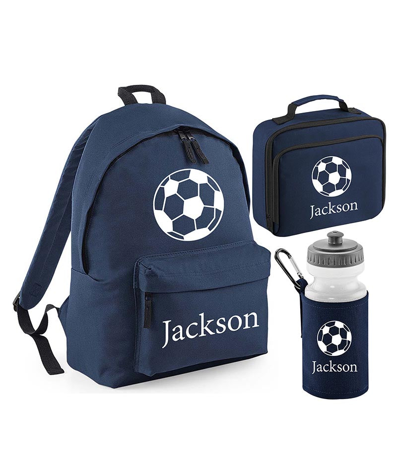 Personalised Football Backpack, Lunch Bag, Drawstring, Water bottle and Pencil Case PE Bag Kids Boys Girls