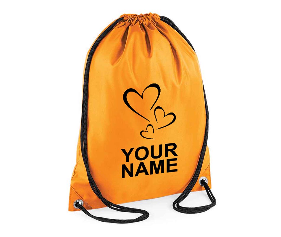 Personalised Unisex Hearts Pull String Bag Drawstring Ballet Kids Gift Casual Backpack