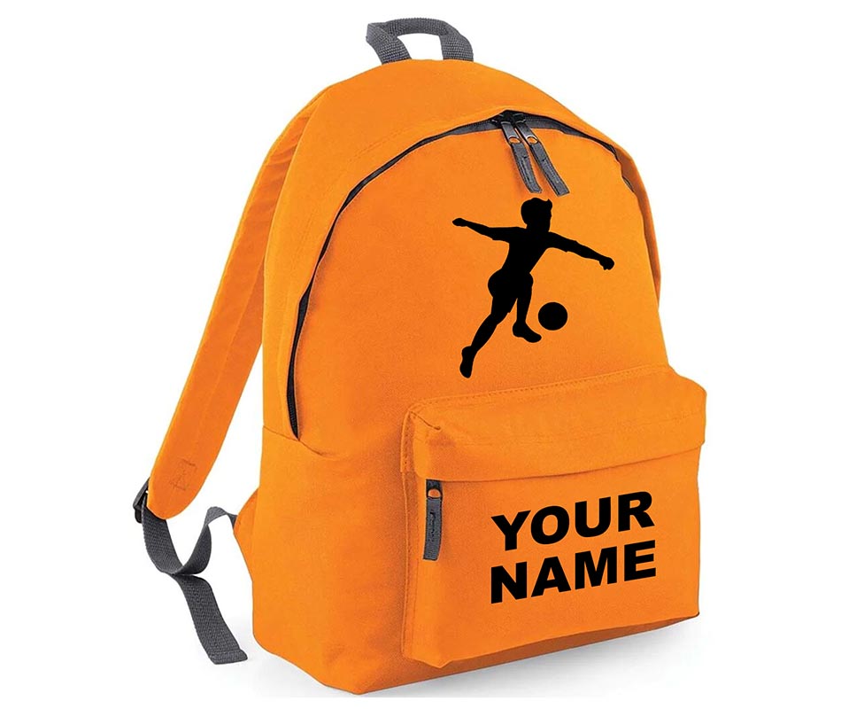 Personalised Football Player School Backpack Bag Kids Any Name Text Girls Boys Rucksack Casual and Travel Bag PE Kit