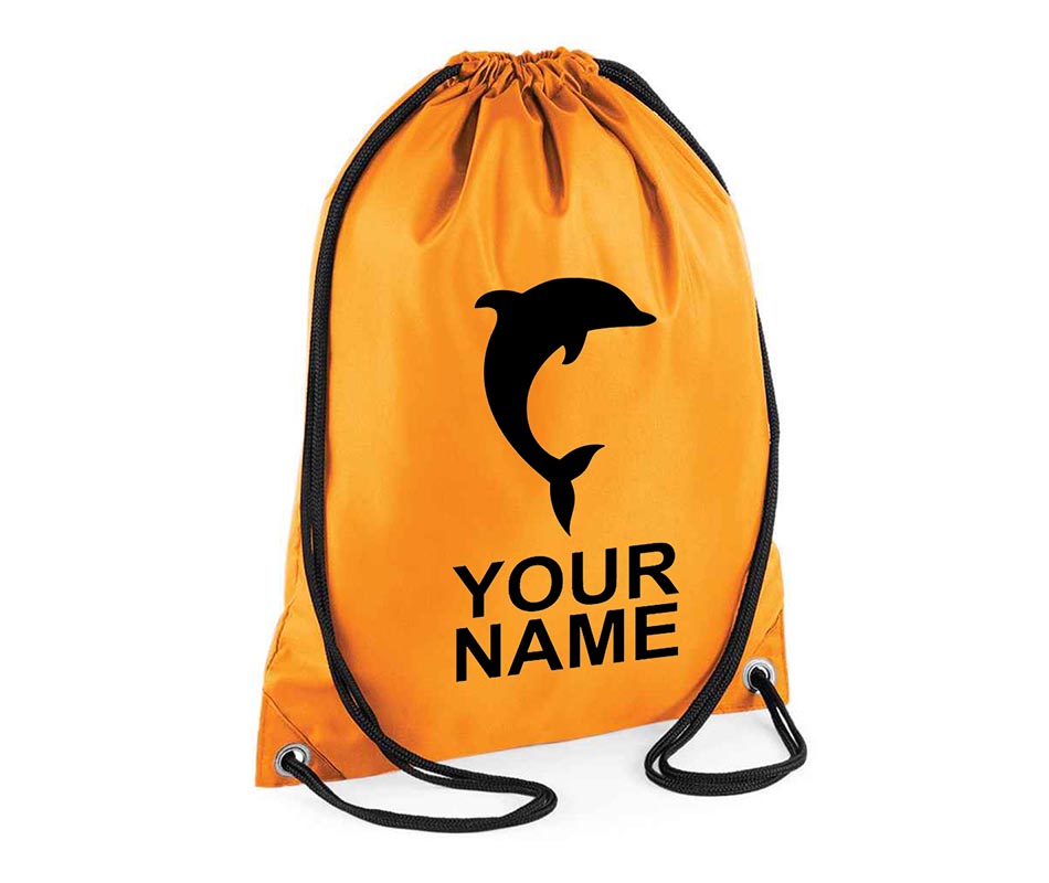 Personalised Dolphin Pull String Bag Unisex Drawstring Ballet Kids Gift