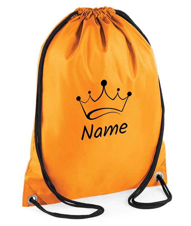 Personalised Crown Pull String Bag Unisex Drawstring Ballet Kids Gift