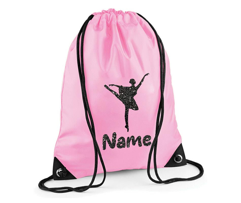 Personalised Dance Pull String Bag Girls Glitter Drawstring Ballet Kids Gift